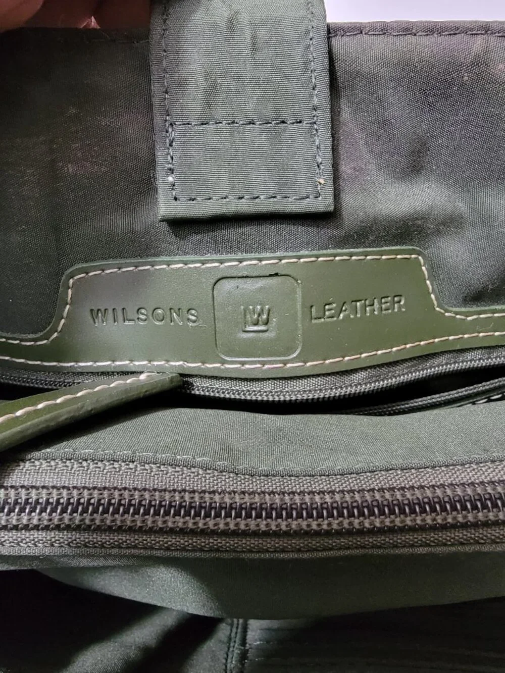 Wilsons Leather Green Structured Satchel Tote Handbag Silver Hardware Purse